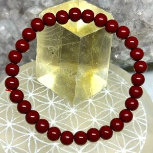 Red Cinnabar Beaded Stretch Bracelet